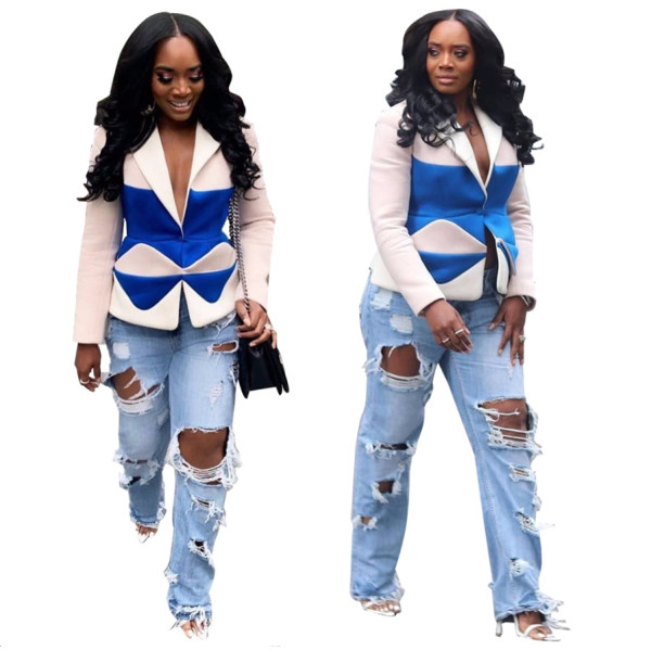 Women Ripped Pants Street Style Holes Long Jeans QZ5304
