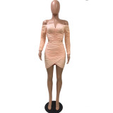 Long Sleeve Slim Fit Hip Elastic Dress Single Neck Sexy Nightclub Dress FM1210