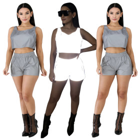 Fashionable sexy reflective two-piece set with zipper JH142