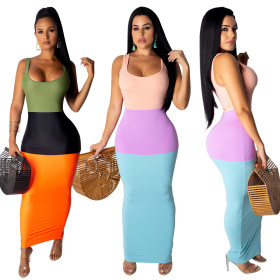 Leisure Women Color Block Sleeveless Long Dress ALS115