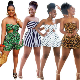 Trendy Comfy Outfits Strapless Bra Top Loose Shorts X9157