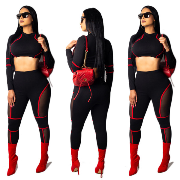 Hot Sell Mesh Perspective Stretchy Track Suits For Ladies MY9279