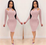 Women Slim Bodycon Plain Color Ribber Dress For Daily Wear OMM1090