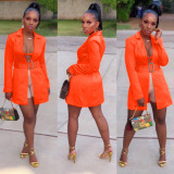 Casual Orange Turn-Down Collar Long Coat With Belt WY6624