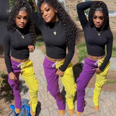 Sweater stitching two-pocket hem zipper casual pants KSN8046