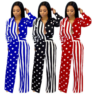 Latest Polka Dot Patchwork Stripe High Waist Jumpsuit LM033