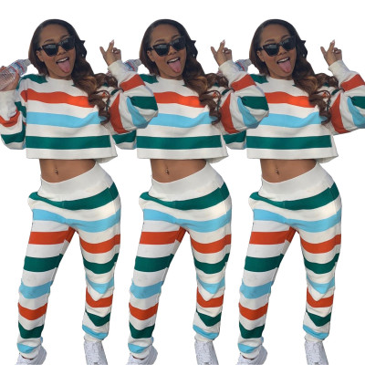 New Arrival Female Iridescent 2 Pieces Stripe Track Suits BS1123