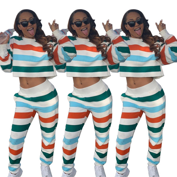 New Arrival Female Iridescent 2 Pieces Stripe Track Suits BS1123
