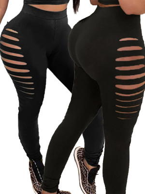Casual sculpting hole burnt flower slim fit sweatpants LY5868