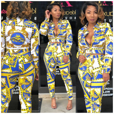 Leisure Suits Turn-Down Collar Top Pencil Pants ORY5061