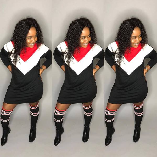 Casual Colorblock Long Sleeves T Shirt Dress HG5136