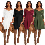 Cheap Solid Color Elastic Waistband Short Dress WMZ2386