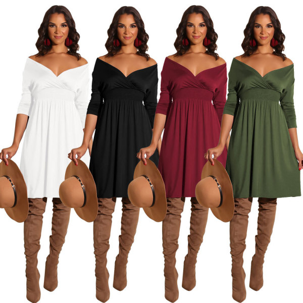 Cheap Solid Color Elastic Waistband Short Dress WMZ2386