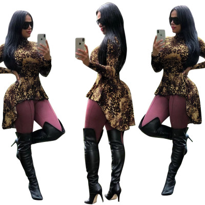 Long sleeve irregular leopard print blouse FM1242