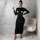 Hot Sale Bodycon 3 Colors Long Sleeves Ankle Length Dress FH059