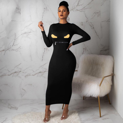 Hot Sale Bodycon 3 Colors Long Sleeves Ankle Length Dress FH059