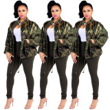 Camouflage Long Sleeve Coat With Sparkle Glam Striped Sequin Q160