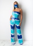 Sexy Coloring Printed Strapless Backless Loose Jumpsuit With Mask YF8583