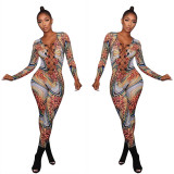 Newest Bandage Leopard Print Bodycon Jumpsuit For Lady YZ1597