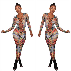 Newest Bandage Leopard Print Bodycon Jumpsuit For Lady YZ1597