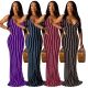 Backless Female Stripe Condole Belt Floor Length Party Dress SMR9339