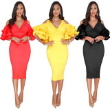 Fashion Elegant Ruffle Sleeves Midi Dress For Party MY9184