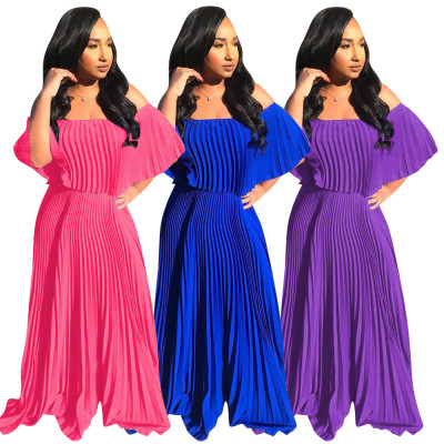 Strapless Women Party Blue Pleated Maxi Dress W8213