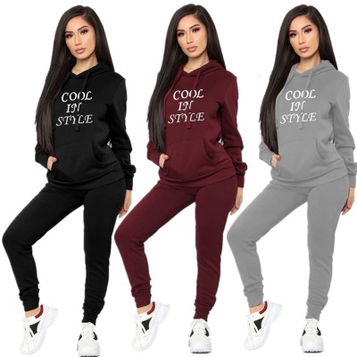 Letters Hoodie Solid Color Pants Outdoor Female Outfits YMT6116