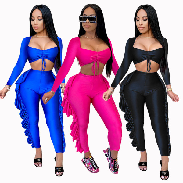Stitching autumn solid color sexy tight-fitting casual jumpsuit women MY9718