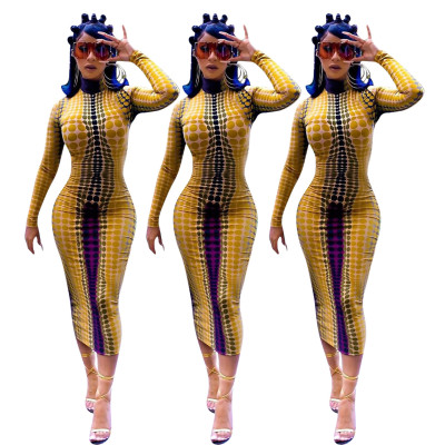 Women Polka Dot Hot Sale Slim-Fitting High Collar Pencil Dress ED8126