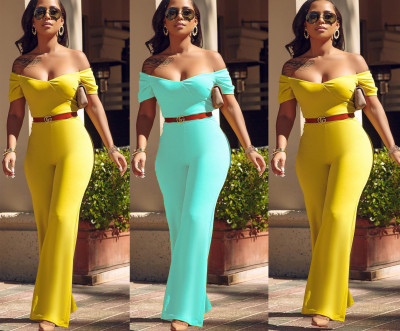 Casual Women's Plain Shoulder Jumpsuit Without Belt YS6037