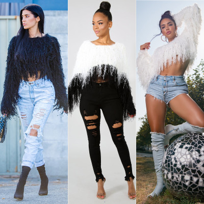 Tassel Fringe Beading Crop Sweaters ZS031