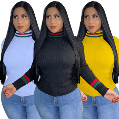 All-Match Ladies Oversize Pullover Ribber Slim Bodycon Sweater QQ5143