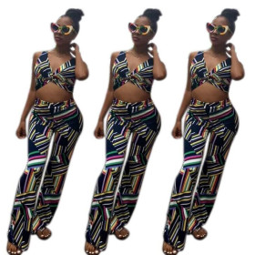 Colorful Printing Suits Sleeveless Top Straight Trousers OMM1531
