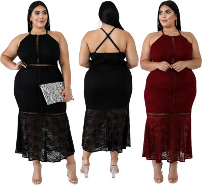 Plain Color Lace Perspective Spaghetti Strap Oversize Dress QZ4080