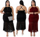 Plain Color Lace Perspective Spaghetti Strap Oversize Dress QZ4080