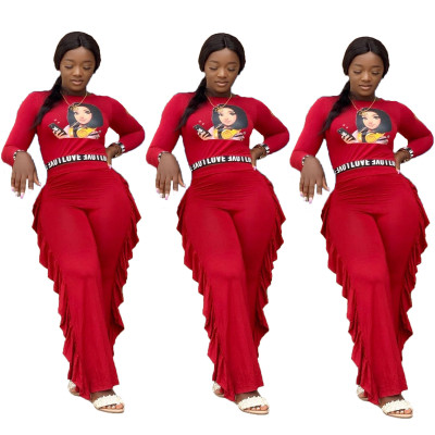 Euramerican Polyester Ladies Ruffle Mid Waist Red Jumpsuit JH121