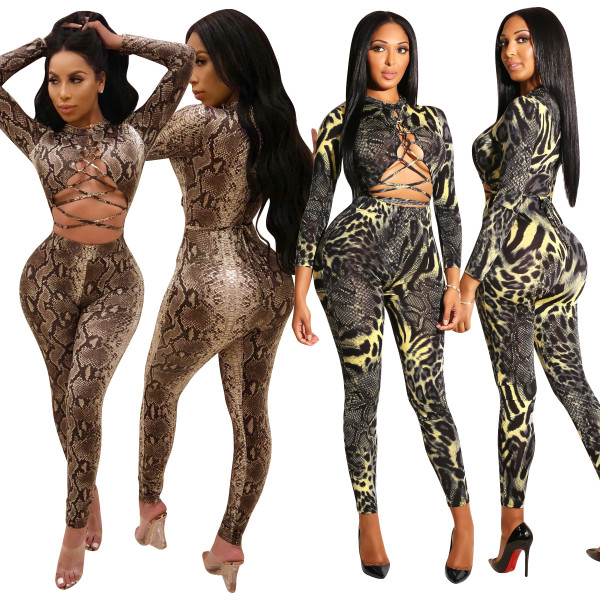 Unique Bandage Snake Printing Tight Jumpsuits For Sale CM271