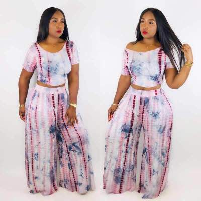 Short Sleeve T-Shirt Wide Leg Jumpsuit Printed Trendy Outfits KSN5109