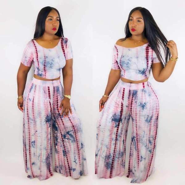 Short Sleeve T-Shirt Wide Leg Jumpsuit Printed Trendy Outfits KSN5109