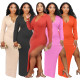 Fashion Womens dress with solid color split ends HHM6349