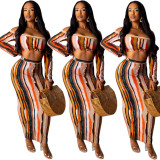 Colorful Bodycon Ladies Suits Off Shoulder Corp Top Long Skirt YY5061