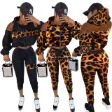 Hiking Warm Leopard Printing Splicing Drawstring Hooded Outfits MR228