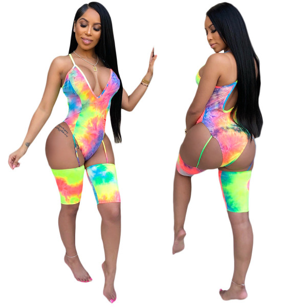 Sling deep V cross open back irregular pants one-piece nightclub clothing K8804