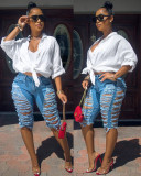 Shredded, fringed, washed and worn jeans HM5312