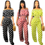 Casual Summer Polka Dot Two-Piece Elastic Outfits E8377