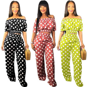 Casual Summer Polka Dot Two-Piece Elastic Outfits E8377