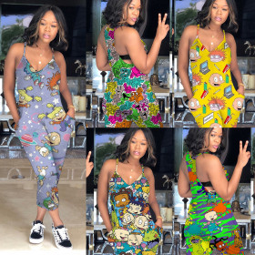 Colorful cartoon printed jumpsuit multi-color multi-code MD318