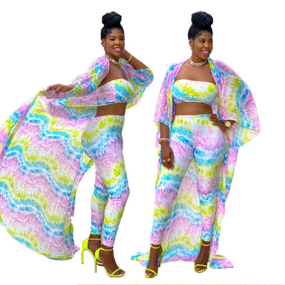 Sexy Coloring Printed Strapless Trousers With Coat Two Piece Set MY9688