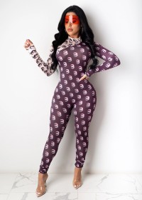 Sexy Stitching Printed Round Neck Long Sleeves Bodycon Jumpsuit YSH6181